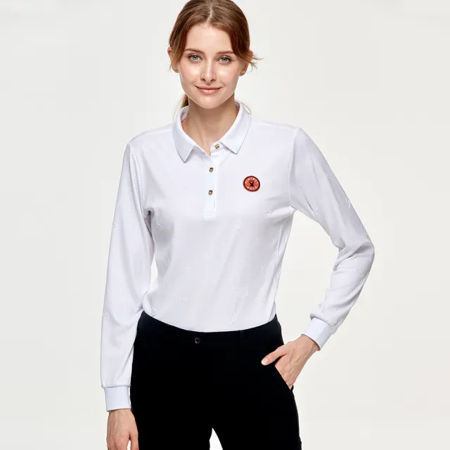 【PLAYBOY GOLF】女款雙面緹花吸濕排汗高爾夫長袖POLO衫-白(吸濕排汗/GOLF/高爾夫球衫/KA24206-73)