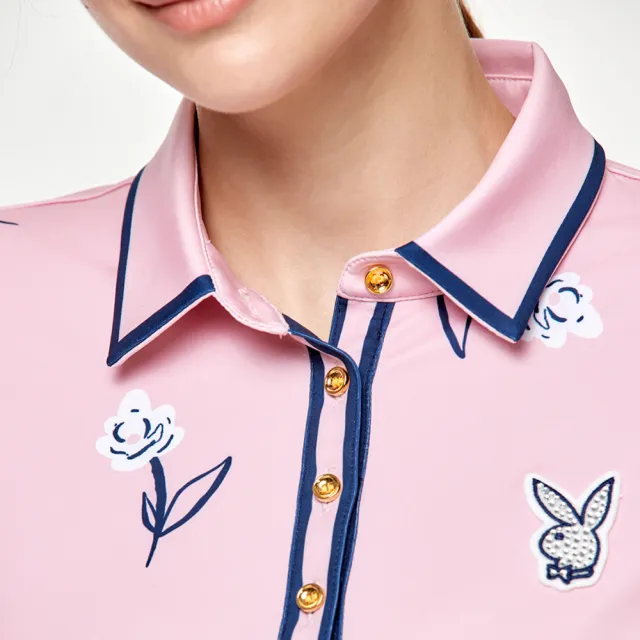【PLAYBOY GOLF】女款花朵吸濕排汗高爾夫長袖POLO衫-粉(GOLF/高爾夫球衫/KA24211-15)