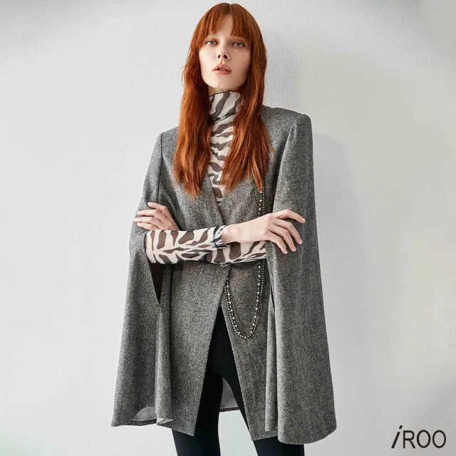 【iROO】薄毛呢帥氣斗篷