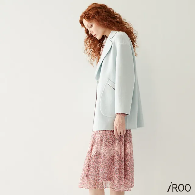 【iROO】鑲蕾絲毛呢外套