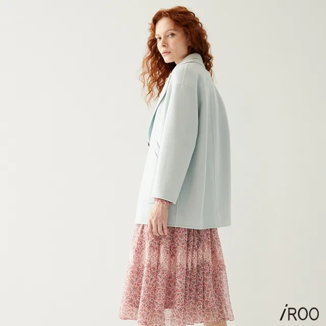 【iROO】鑲蕾絲毛呢外套