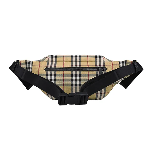 【BURBERRY 巴寶莉】BURBERRY SONNY LOGO拉鍊格紋尼龍胸腰包(典藏米)