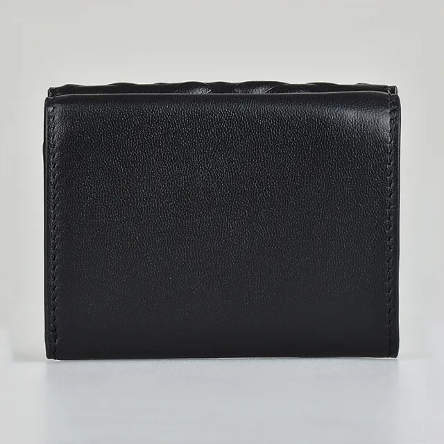 【FENDI 芬迪】FENDI Micro雙F LOGO三折釦式浮雕小羊皮3卡零錢短夾(黑)