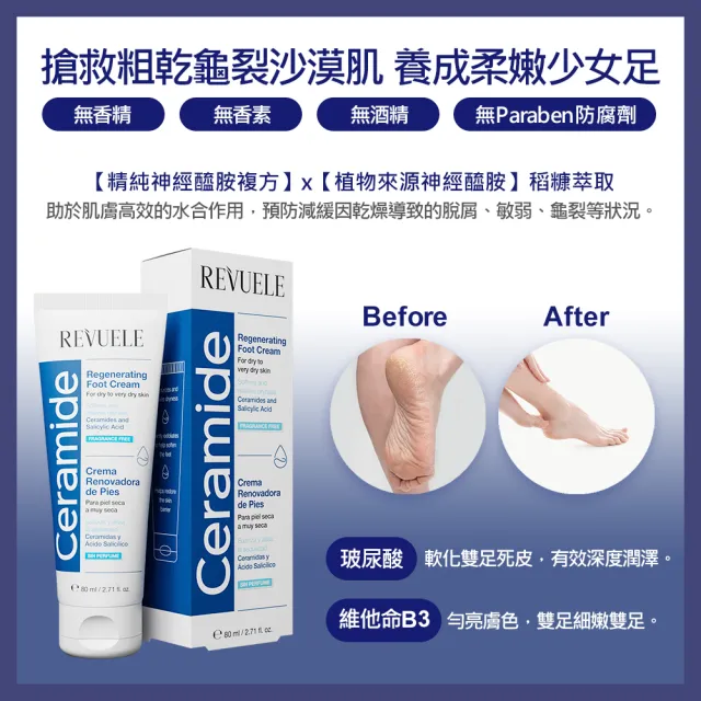 【REVUELE 瑞膚露】神經醯胺嫩足霜80ml(無香精  無色素  無酒精  無Paraben防腐劑)