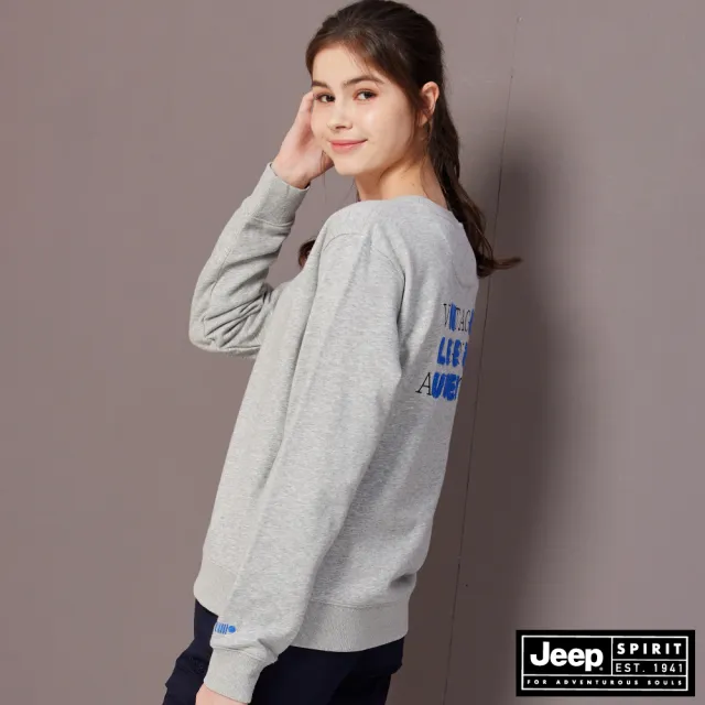 【JEEP】女裝 層次感字母刺繡大學T(灰色)