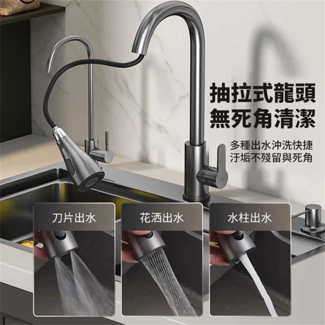 【Lexiang樂享】75*45九牧水槽納米槍灰色SUS304不銹鋼洗菜盆廚房手工大單槽家用洗碗池(水槽/洗碗池/單槽)