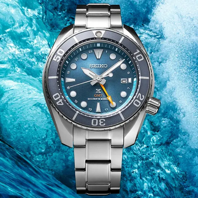 【SEIKO 精工】PROSPEX SUMO GMT太陽能200米潛水錶-45mm 雙11 送禮(5K65-0AA0B/SFK001J1)