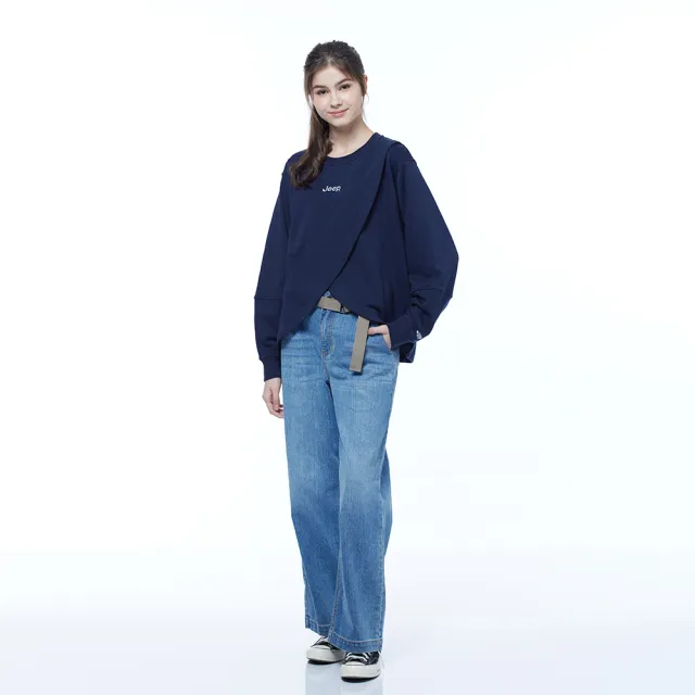【JEEP】女裝 LOGO貼布大學T(藍色)