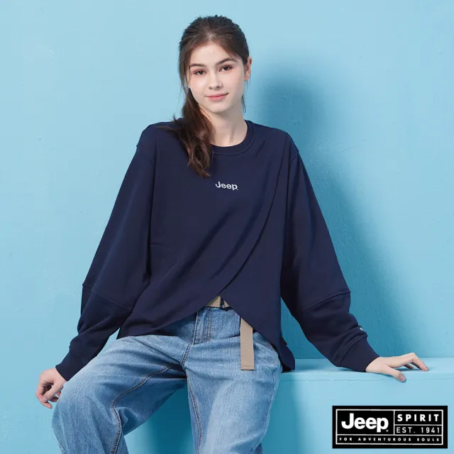 【JEEP】女裝 LOGO貼布大學T(藍色)