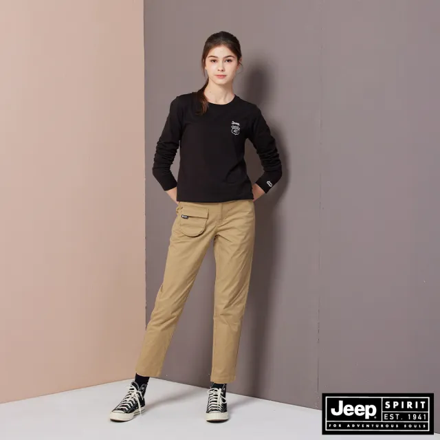 【JEEP】女裝 單側造型立體口袋長褲(卡其色)