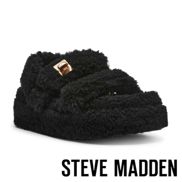 steve madden BIGMONA-F 可愛毛毛雙帶涼鞋(黑色)