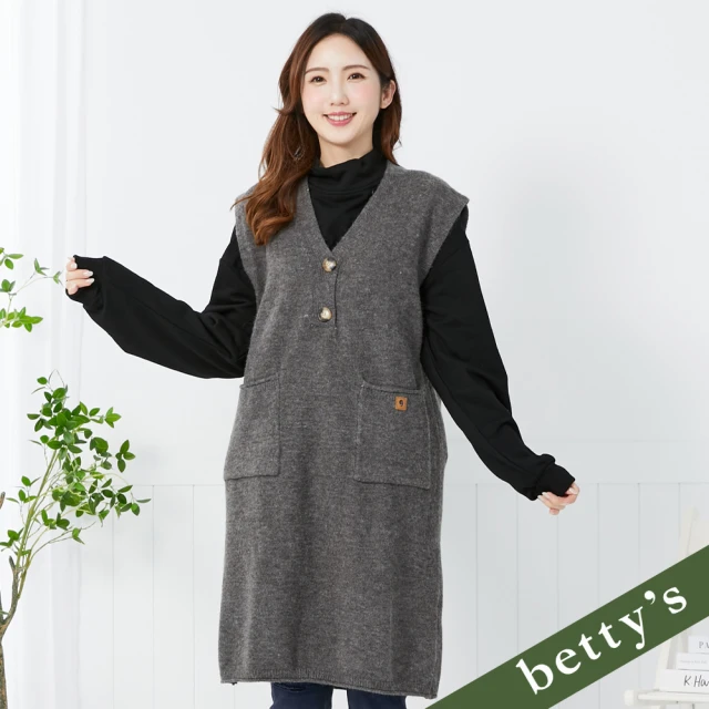 betty’s 貝蒂思 V領排釦無袖長版毛衣背心(中灰)