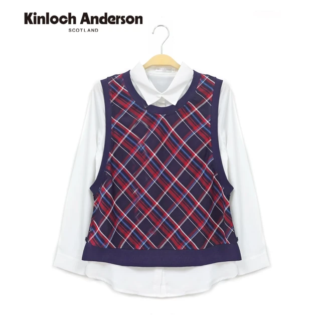 Kinloch Anderson 金安德森女裝 假兩件格紋背長袖襯衫上衣(KA1361002白)