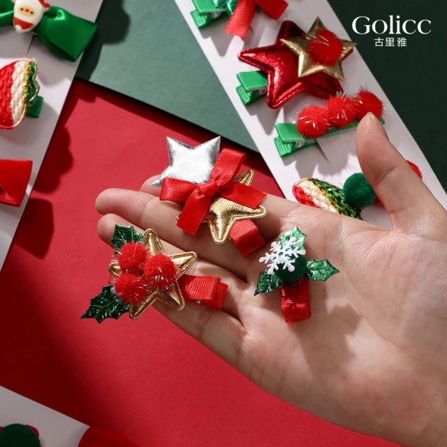 【Golicc】聖誕造型小髮夾 一組5入(雙十 萬聖節 生日 髮飾 頭飾 鯊魚夾 抓夾 禮物)
