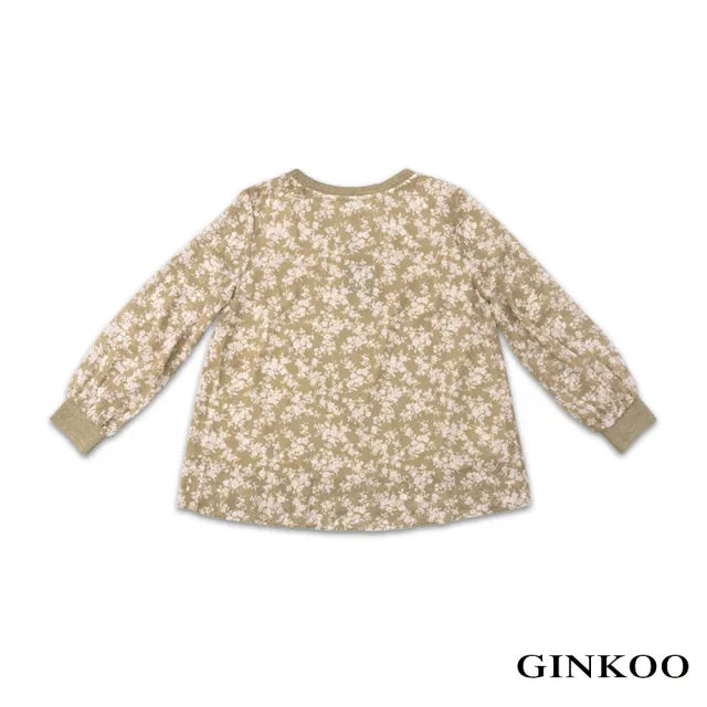 【GINKOO 俊克】V領羅紋金蔥雪紡印花上衣