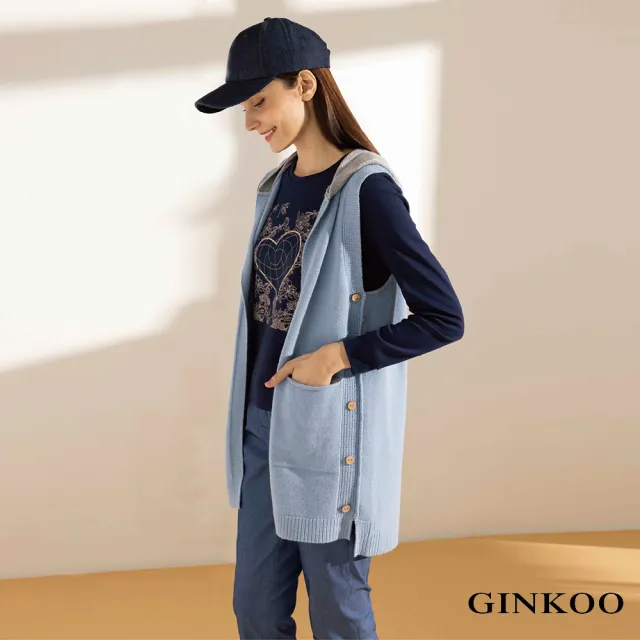 【GINKOO 俊克】連帽針織長背心外套