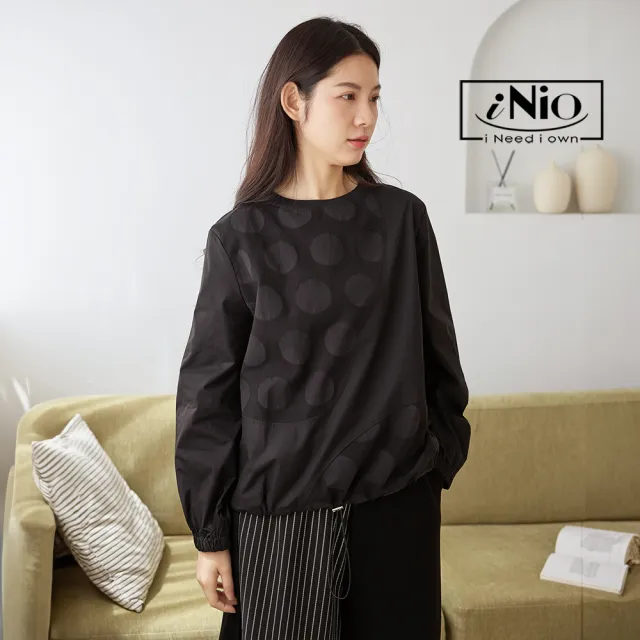 【iNio 衣著美學】長袖上衣 現貨 圓紋拼接 圓領 長袖棉T CDW1751