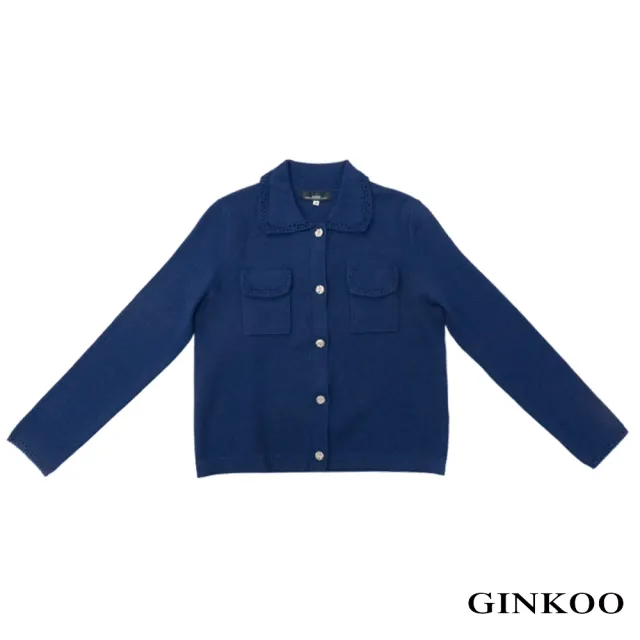 【GINKOO 俊克】花邊造型排釦針織外套