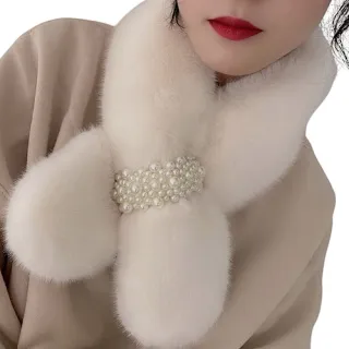 【89 zone】法式透氣護頸秋冬季波點毛領 保暖 圍脖 圍巾(卡其/粉/黑)