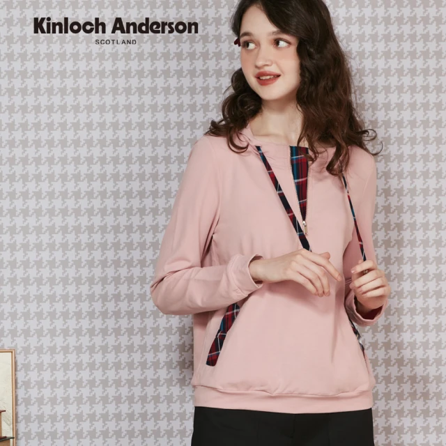 Kinloch Anderson 金安德森女裝 氣質連帽格紋抽成蝴蝶結口袋造型長袖上衣(KA1363011 深粉/黑)