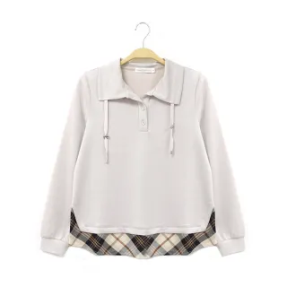 【Kinloch Anderson】金安德森女裝 甜美領片抽繩拼接格紋造型棉質上衣(KA1363004米卡其/藏青)