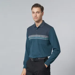 【pierre cardin 皮爾卡登】休閒服飾 男款 石墨烯定位條紋長袖POLO衫-深灰色(5245202-98)