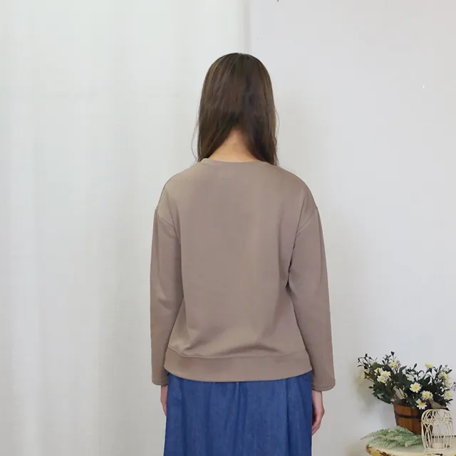 【Hana Mokuba】花木馬日系女裝圓領落肩色塊印花小開叉休閒大學T(T恤)