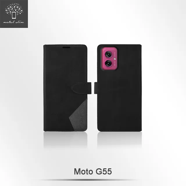 【Metal-Slim】Motorola Moto G55 時尚撞色前扣磁吸內層卡夾雙料皮套