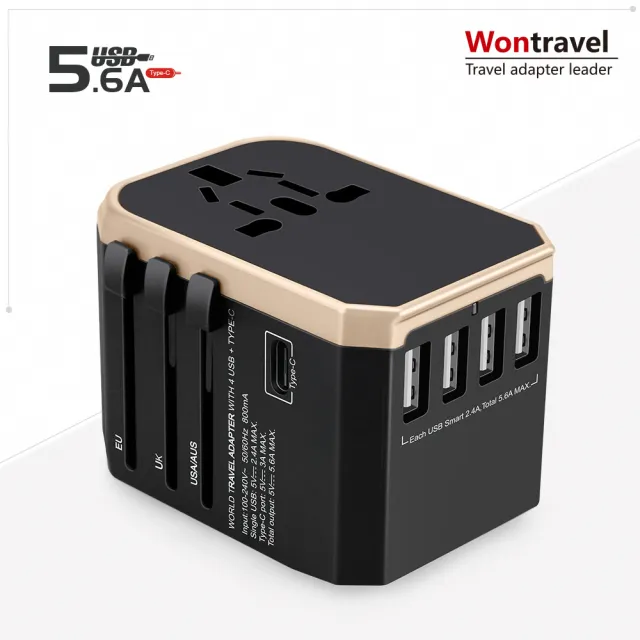 Creator】全球通用旅行萬用轉接頭5.6A 快充4USB孔TYPE-C(雙12 萬國轉接  