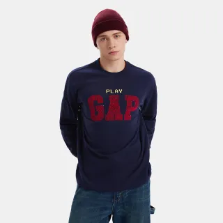 【GAP】男裝 Logo純棉印花長袖上衣-海軍藍(678479)