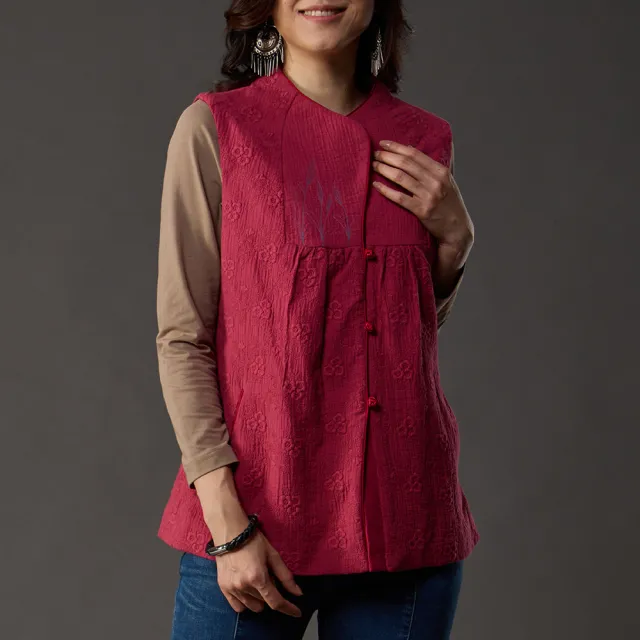 【古典美】古典美18085 刺繡車花背心(棉麻/純棉/亞麻/中國風/漢服/茶禪服/手染服)