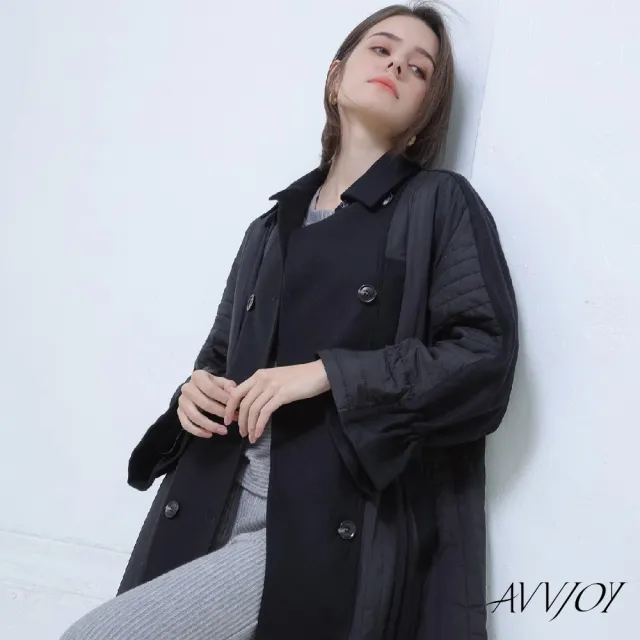 【AVVJOY 艾薇卓爾】拼接設計棉服大衣(純羊毛 冬天 保暖 外套 長版大衣 百搭外套 保暖外套 AVV3108MF)