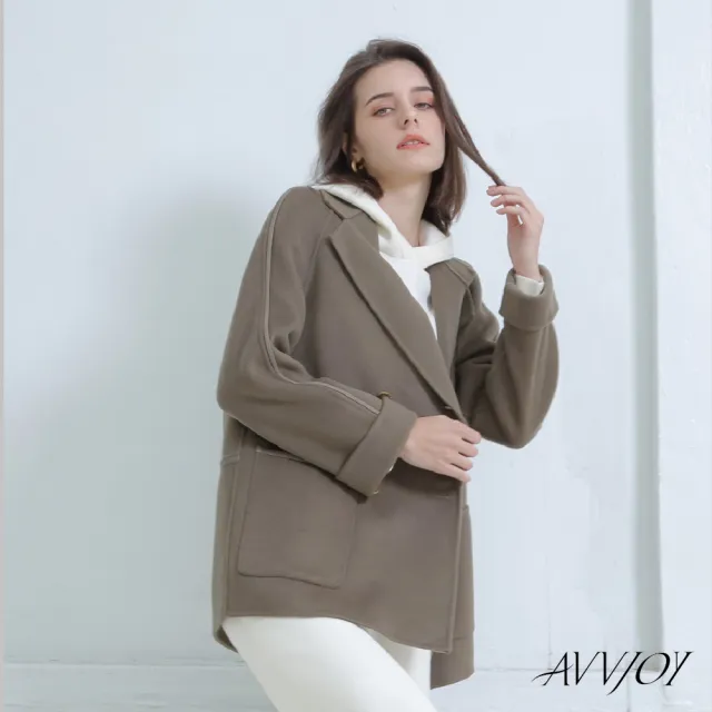【AVVJOY 艾薇卓爾】織帶裝飾西裝外套(純羊毛 冬天 保暖 外套 西裝領 百搭外套 保暖外套 AVVY131XZ)