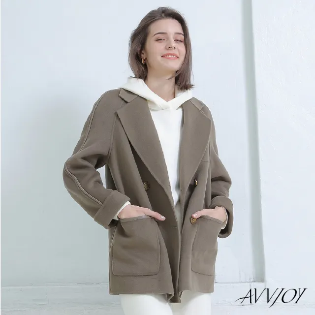 【AVVJOY 艾薇卓爾】織帶裝飾西裝外套(純羊毛 冬天 保暖 外套 西裝領 百搭外套 保暖外套 AVVY131XZ)