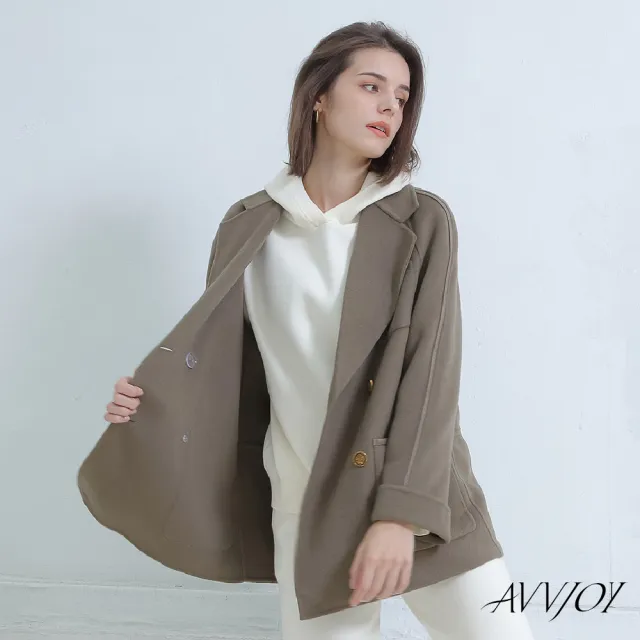 【AVVJOY 艾薇卓爾】織帶裝飾西裝外套(純羊毛 冬天 保暖 外套 西裝領 百搭外套 保暖外套 AVVY131XZ)