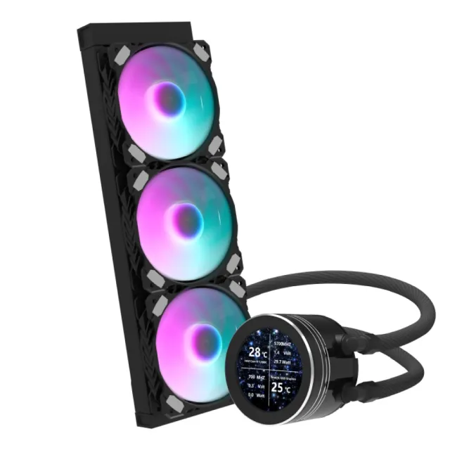 【darkFlash 大飛】大飛 Nebula DN360S LCD 一體式 水冷 CPU 散熱器-黑色(全新 2.1 吋 IPS 水冷頭顯示螢幕)