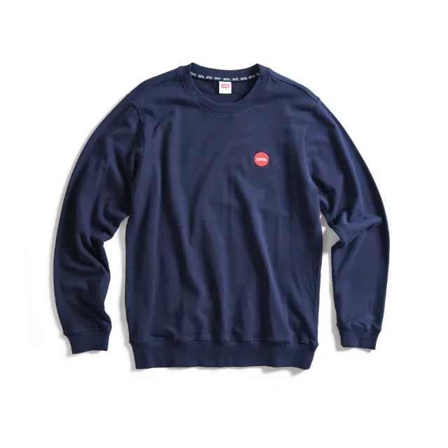【EDWIN】男裝 紅日刺繡LOGO厚長袖T恤(丈青色)