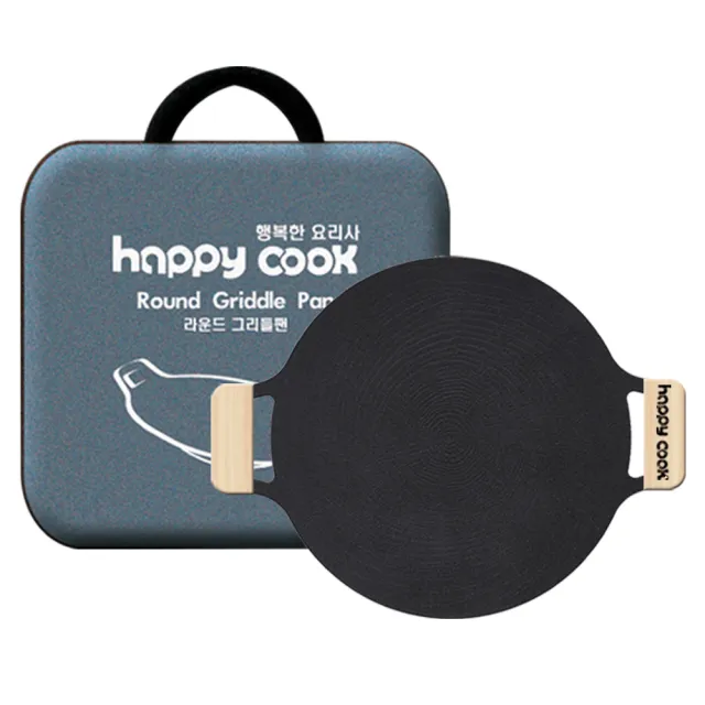 【happy cook】韓國製大理石不沾烤盤38cm旗艦全配組(烤盤+木把手+提袋)