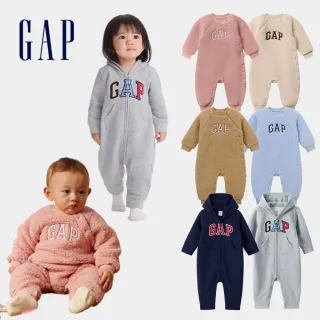 【GAP】嬰兒裝 Logo刺繡刷毛熊耳造型帽/圓領長袖包屁衣/連身衣-多款可選(644733&642937)