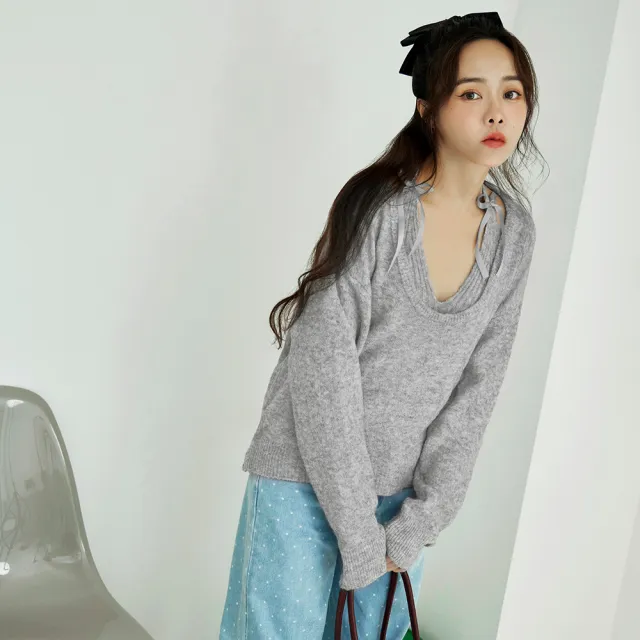 【OB 嚴選】兩件式繞脖蝴蝶結針織背心上衣 《FA3082》