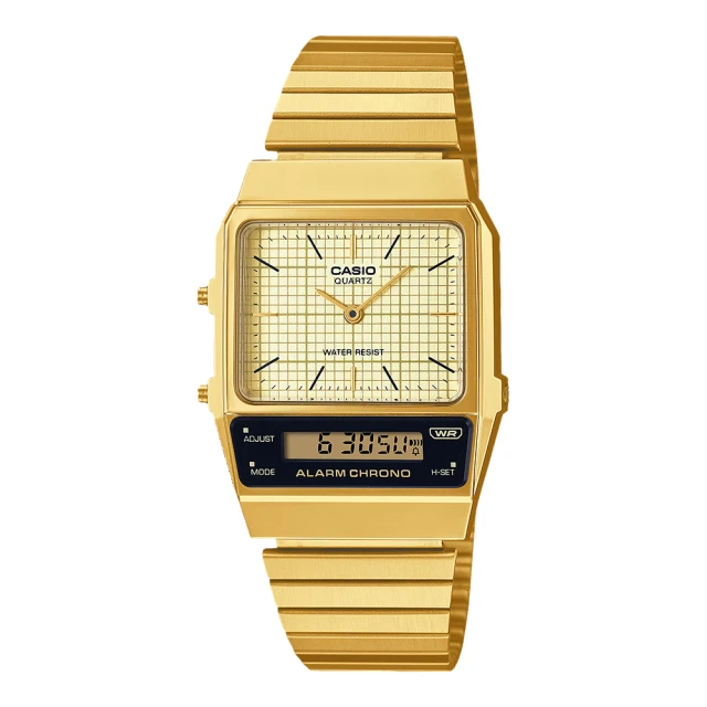 CASIO 卡西歐 雙顯指針錶 不鏽鋼錶帶 碼錶鬧鈴 兩地時間 生活防水(AQ-800EG-9A)