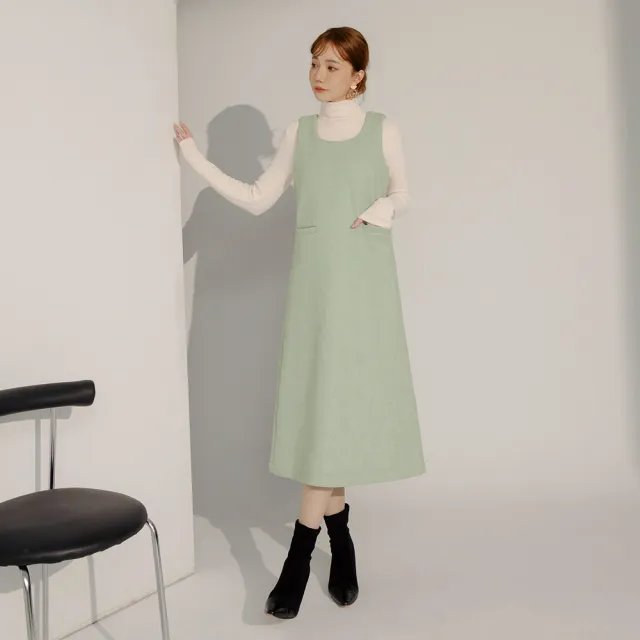 【OB 嚴選】質感純色毛呢背心洋裝 《DA10212》