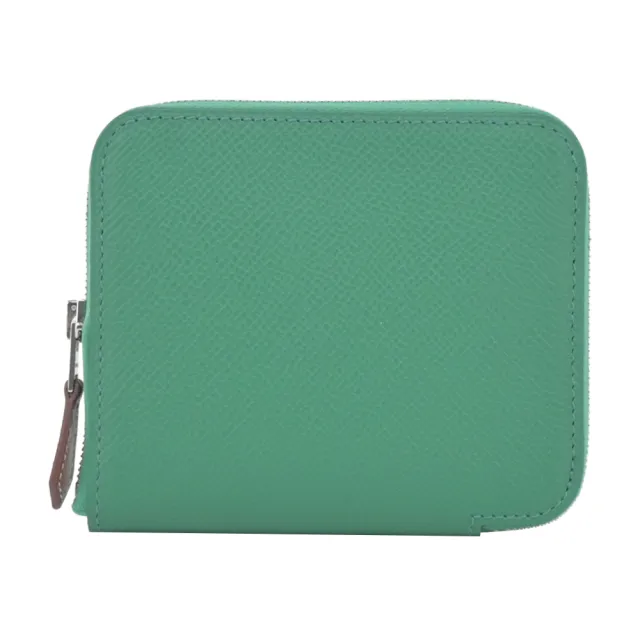 【Hermes 愛馬仕】Silk In Compact Epsom 牛皮拉鍊絲巾短夾(AA綠)