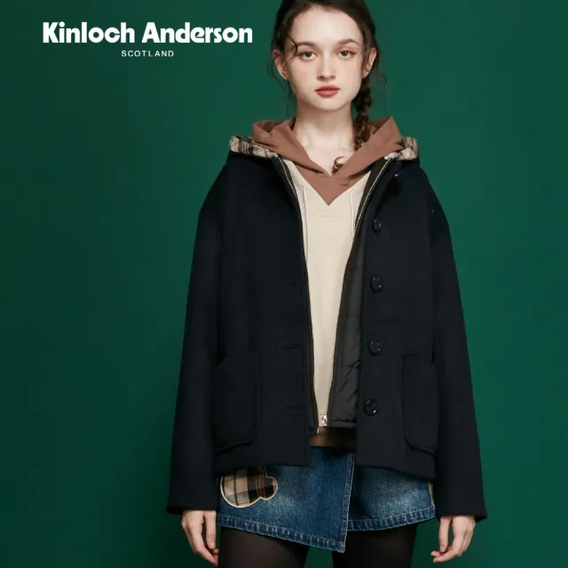 【Kinloch Anderson】金安德森女裝 保暖羊毛兩件式格紋背心造型連帽外套(KA1366026 卡其/黑)