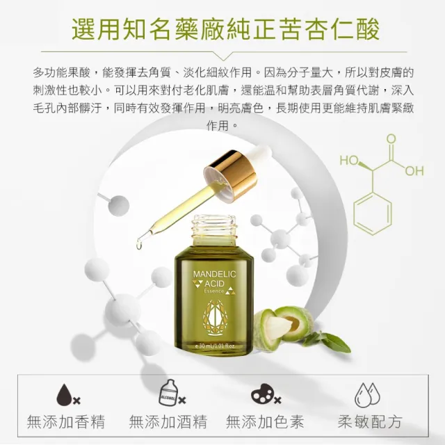 【Jenduoste 珍朵絲特】苦杏仁酸溫和煥顏露30ml+茶樹K痘精華8mLx3入(控油美肌組)