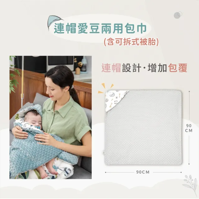 【agapebaby 愛佳倍】連帽愛豆兩用包巾(含可拆式被胎 90x90cm)
