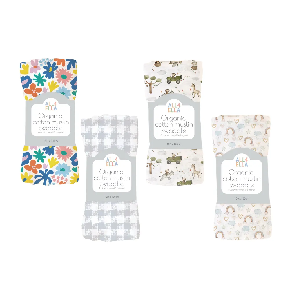 【All4Ella】有機棉紗布巾(寶寶蓋毯 包巾 遮陽巾 拍嗝巾 包覆巾)