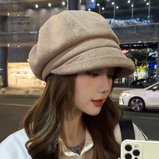 【D.studio】韓版氣質英倫復古風八角帽(貝雷帽 帽子 冬天女裝 冬季女裝 毛帽 保暖帽子 N134)