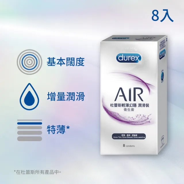 【Durex 杜蕾斯】AIR輕薄幻隱潤滑裝保險套8入/盒(避孕套/衛生套/極致輕薄系列)