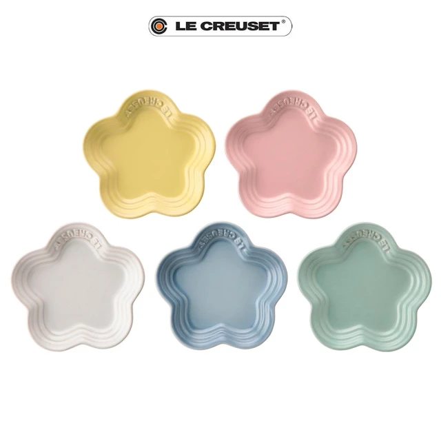 Le Creuset 雪酪系列瓷器迷你花型淺盤-小-5入(雪紡粉/雪花白/海岸藍/艾莉絲黃/薄荷綠)